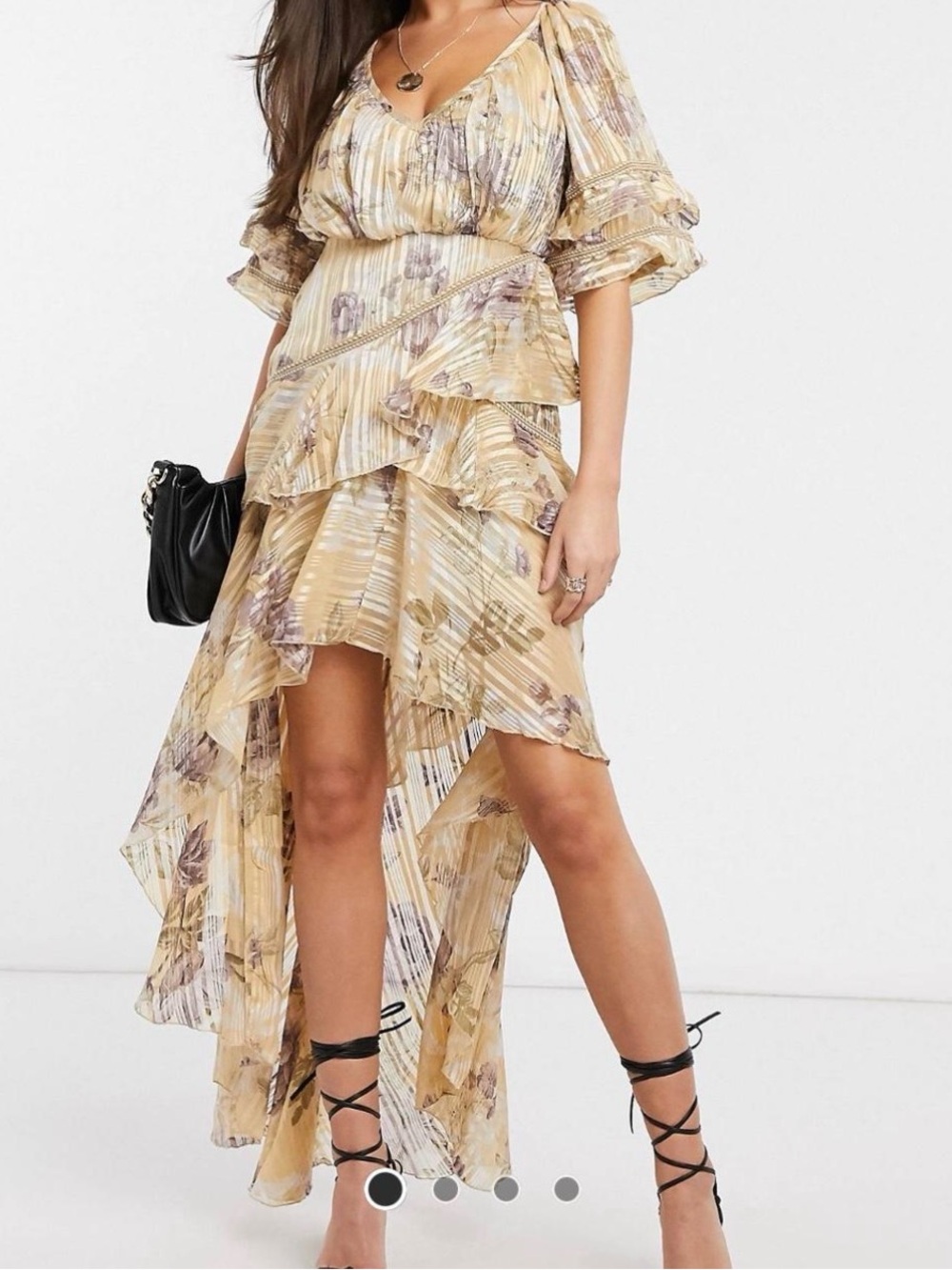 ASOS Yellow Floral High-Low Ruffle Dress